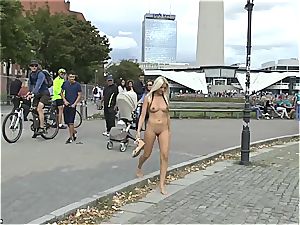 blonde Czech teen showcasing her warm bod naked in public